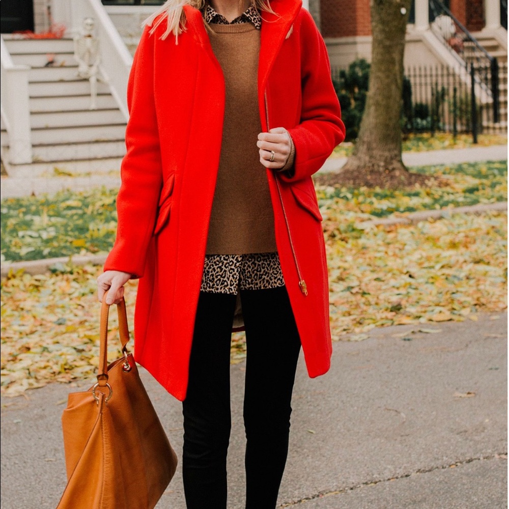 Women's Red Hooded Wool-Blend Coat